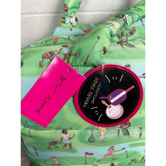 NWT Betsey Johnson Golf Tennis Print Puffer Large Travel Tote Bag Green Multi - Picture 3 of 13